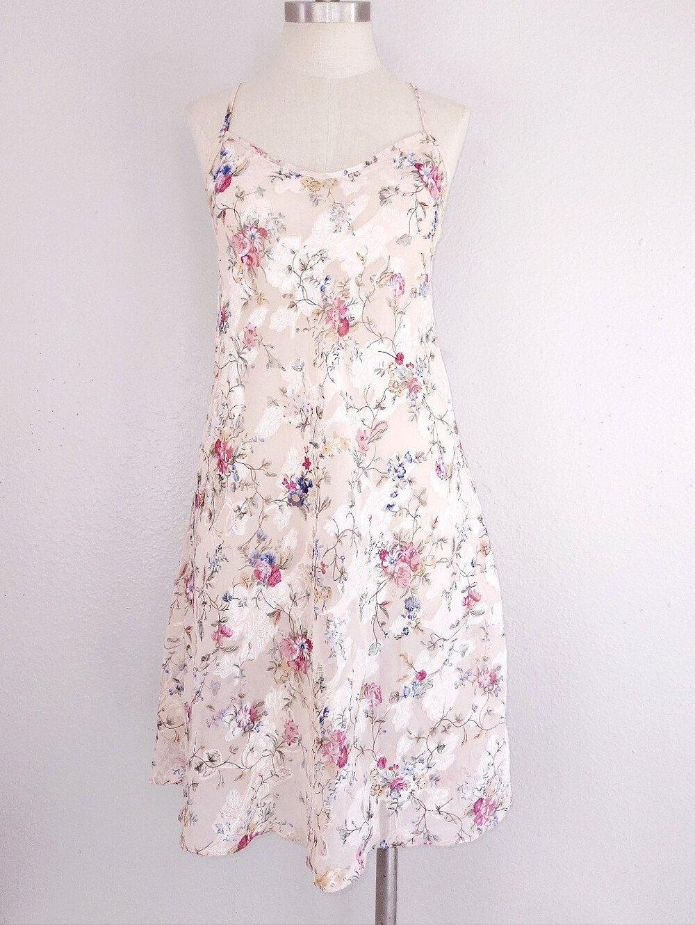 Vintage Adonna Nightgown LARGE Pink Floral Slip Dress